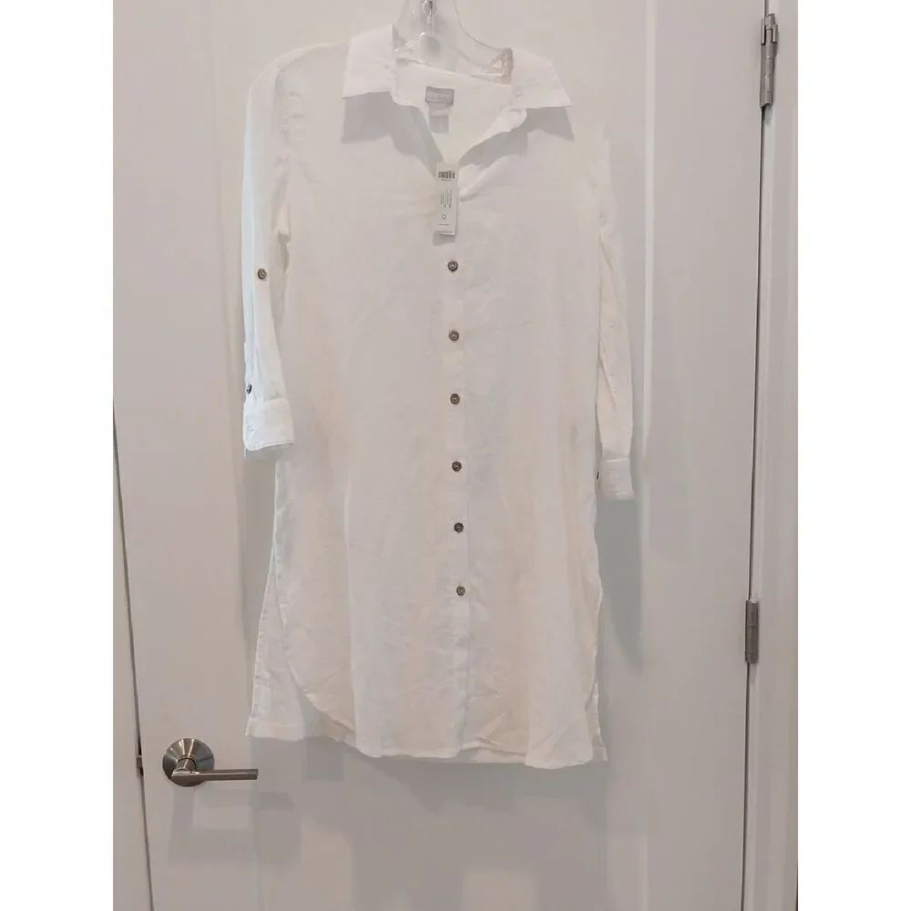 Chico's White Long-Sleeve Button Front Shirt Dress..Size 0...NEW